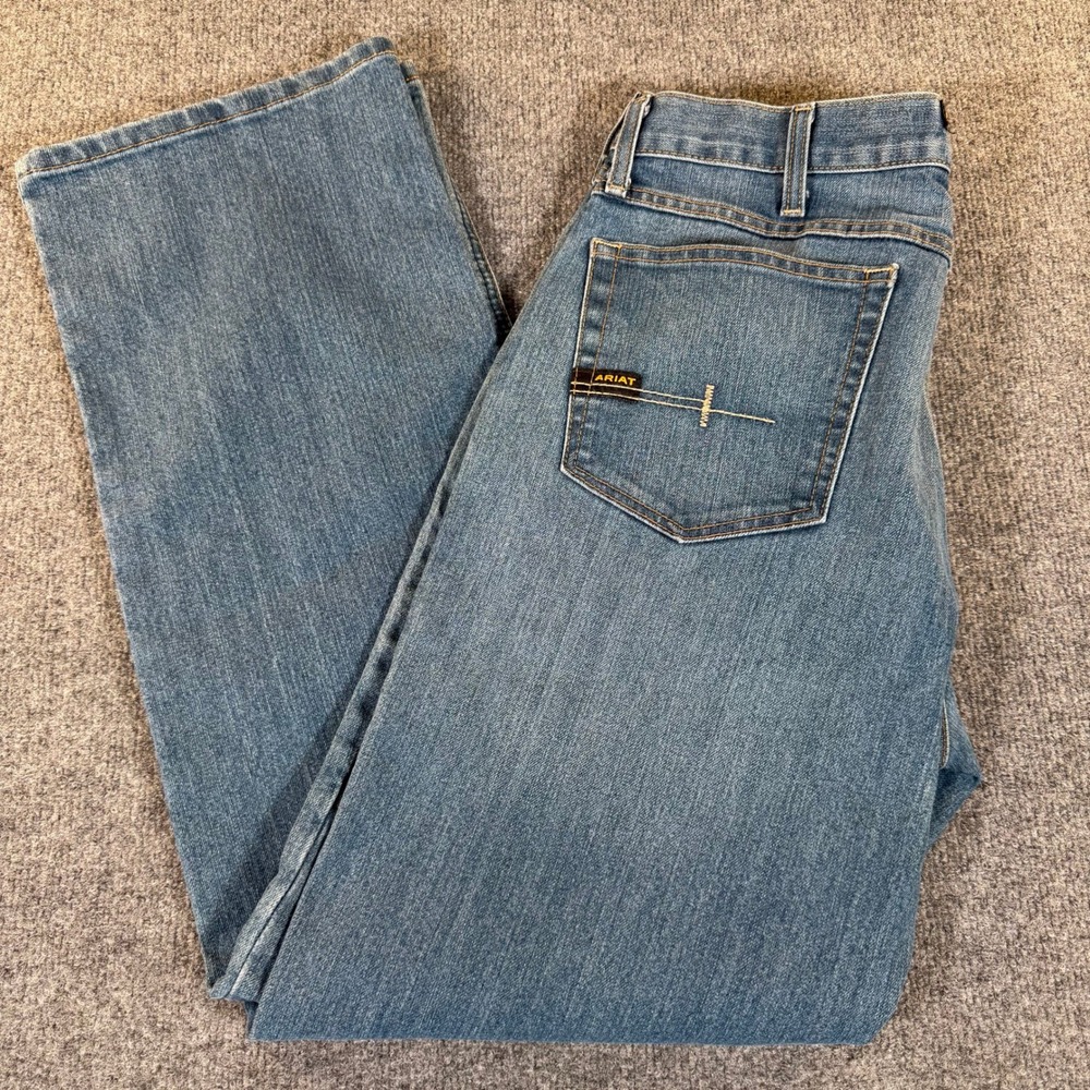 Ariat Rebar M4 Relaxed Boot Cut Jeans Mens 34x32 Medium Wash Work Denim #3346